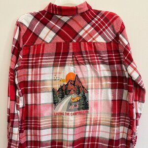 Upcycled Flannel - "Loving the Camping Life" Transfer - Size Large